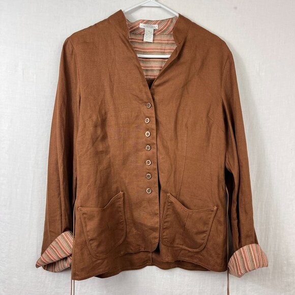 Tweeds 100% Linen Wide Leg Pant Jacket Set Women 12 Minimalist Lagenlook Neutral - Picture 4 of 16